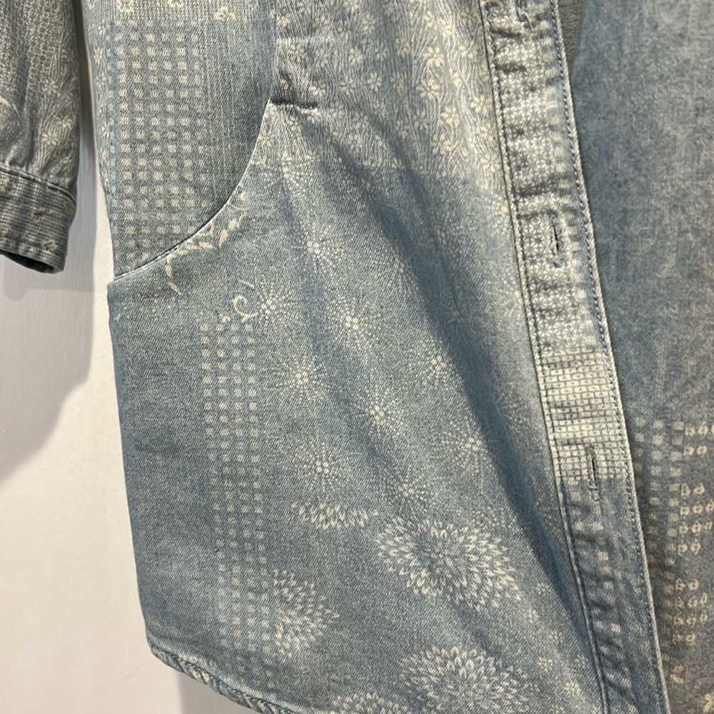 Joan Rivers Button Down Denim Patchwork Print Shi… - image 2